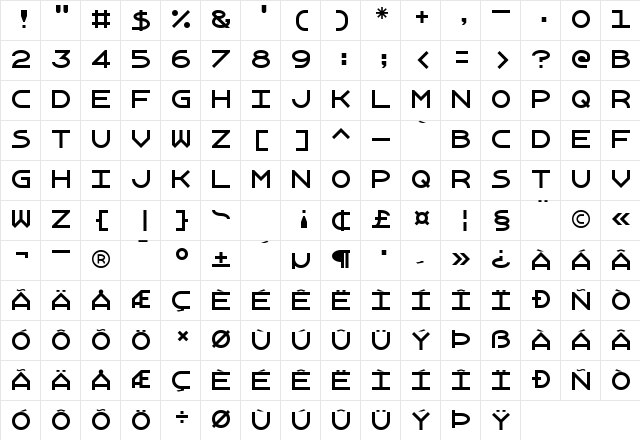 Xanmono Regular Character Map