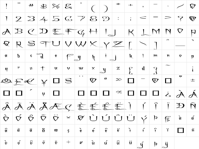 A Charming Font Superexpanded Regular Character Map