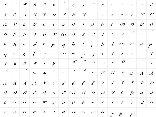 Xaphan II Expanded Italic Expanded Italic Character Map
