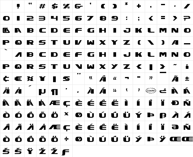 Xcelsion Regular Character Map