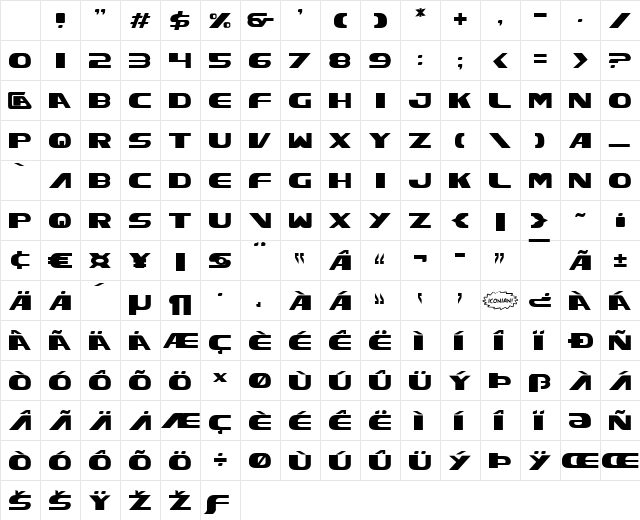 Xcelsion Regular Character Map