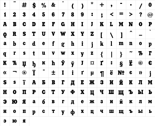 Xenia Condensed Cyrillic Character Map Xenia Condensed Cyrillic Character Map