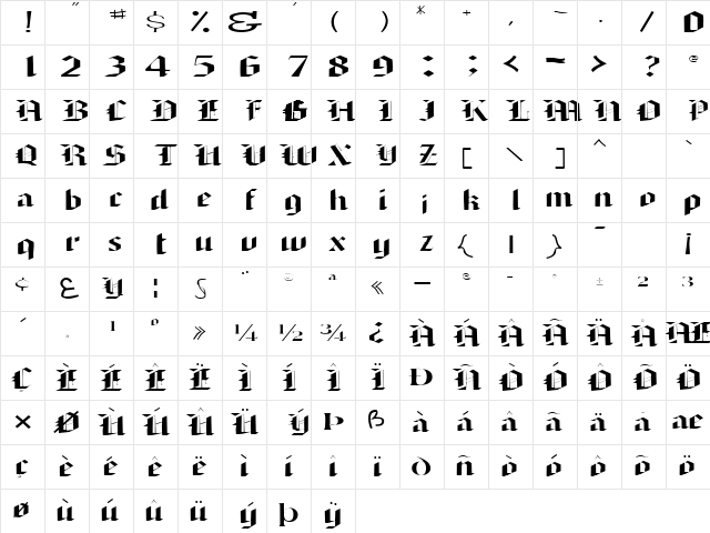 ArmedaExpandedSSK Regular Character Map