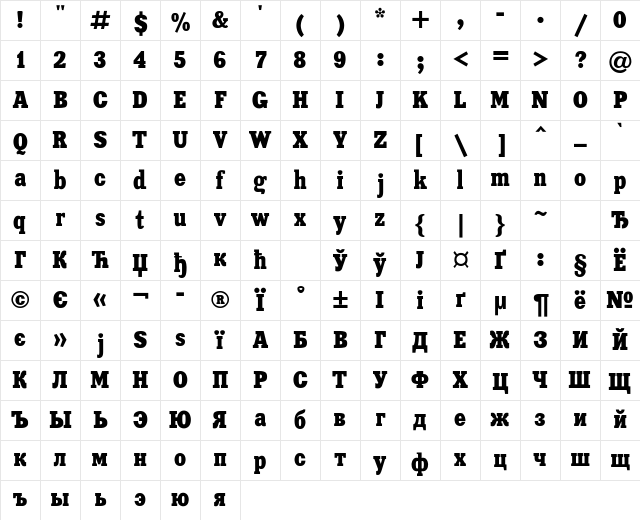 XeniaCondensed Regular Character Map XeniaCondensed Regular Character Map