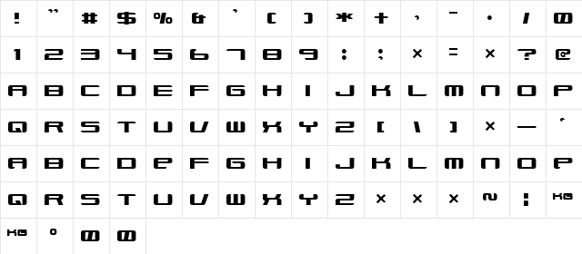 Xenotron Broadstroke Normal Character Map Xenotron Broadstroke Normal Character Map
