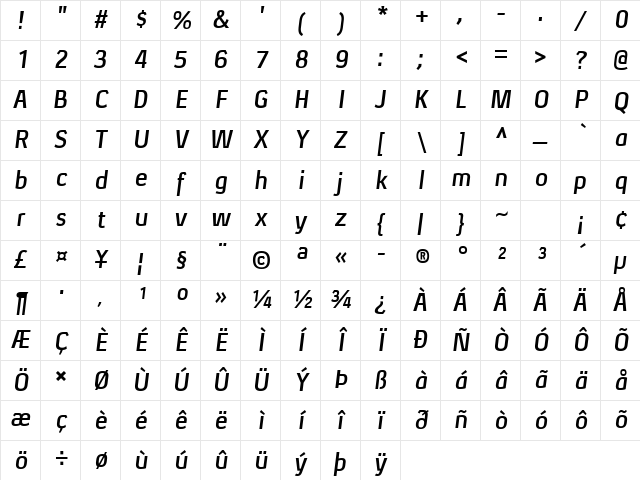 Xenu Bold Italic Character Map
