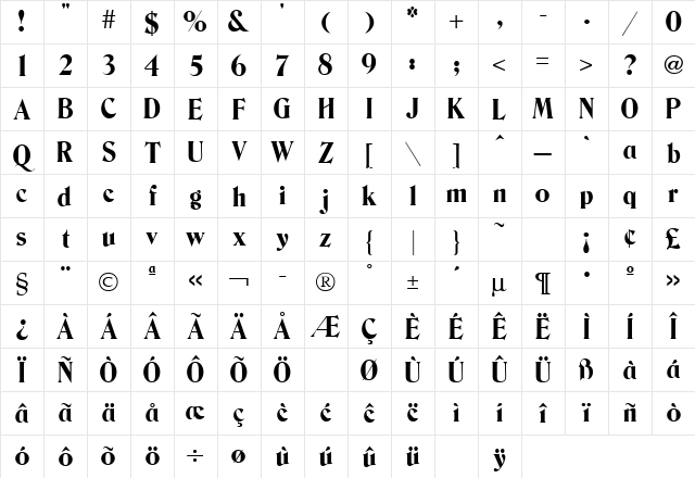 Bernase Regular Character Map