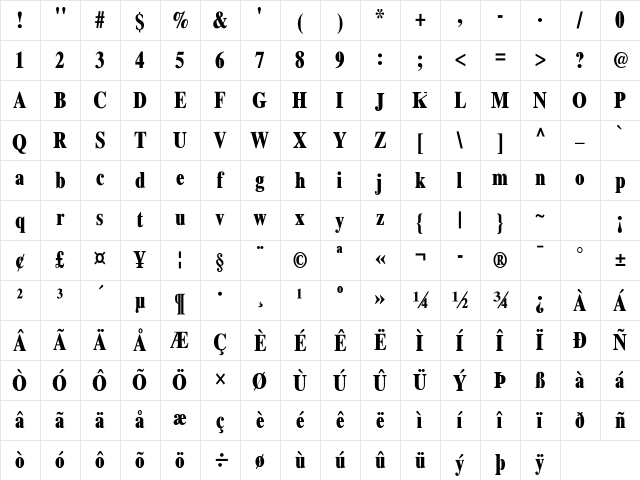 Xerox Serif Narrow Bold Character Map Xerox Serif Narrow Bold Character Map