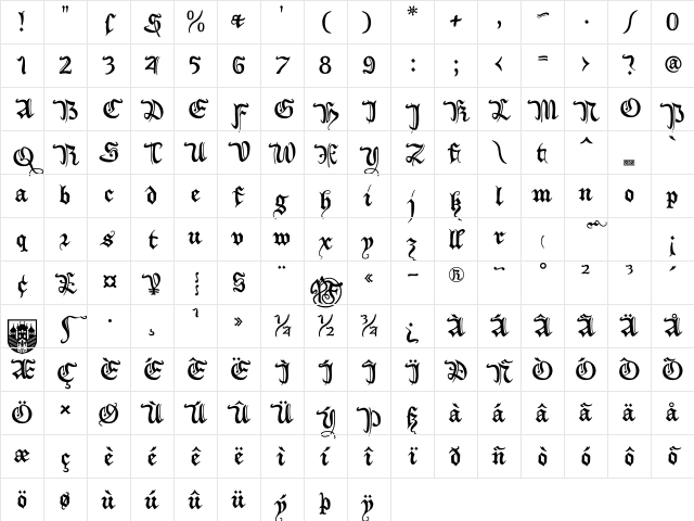 XiBeronne Regular Character Map
