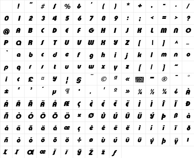 XpressiveBlack Italic Character Map XpressiveBlack Italic Character Map