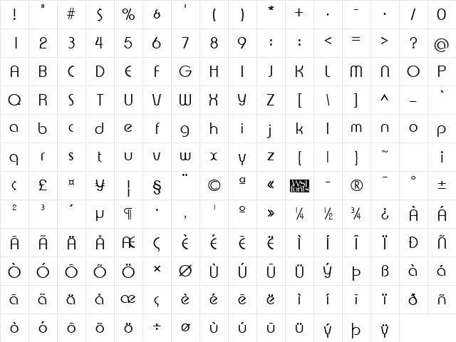 XpressiveLight Regular Character Map