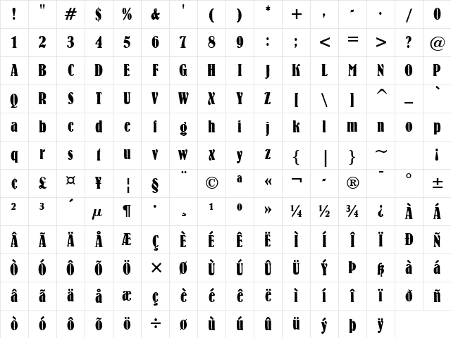 Bernhard BdCn BT Regular Character Map