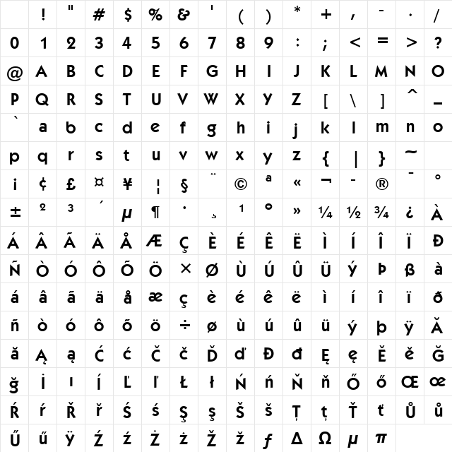Kabot Dm CE Demi Character Map Kabot Dm CE Demi Character Map