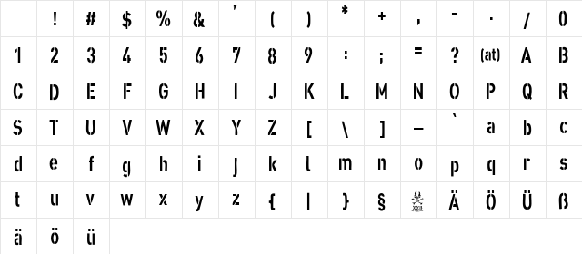 XXII ARMY STRAIGHT Character Map