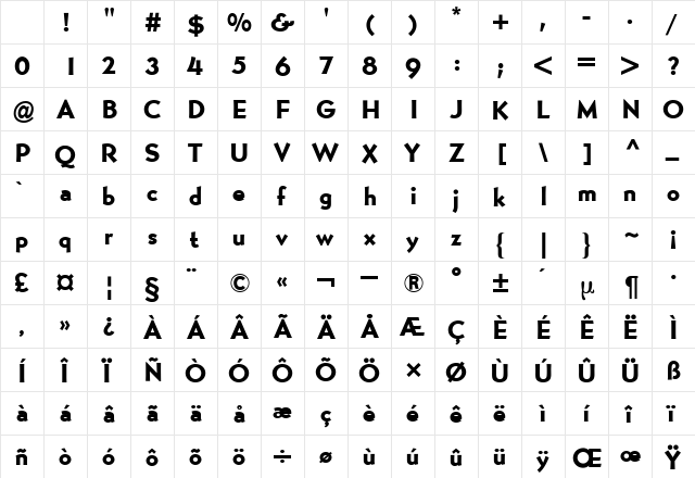 Bernhard Gothic BQ Regular Character Map Bernhard Gothic BQ Regular Character Map