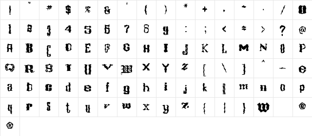 FZ WACKY 16 Normal Character Map FZ WACKY 16 Normal Character Map