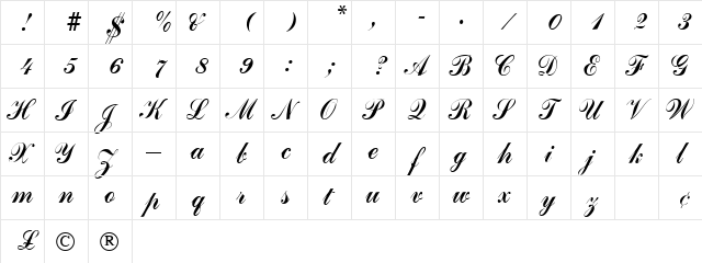 L'AubergeScriptSSK Regular Character Map