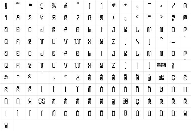 Y2KBUG Regular Character Map Y2KBUG Regular Character Map