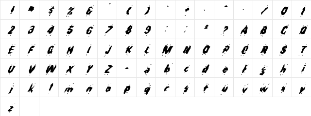 FZ WACKY 30 ITALIC Normal Character Map FZ WACKY 30 ITALIC Normal Character Map