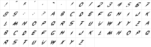FZ WACKY 43 ITALIC Normal Character Map FZ WACKY 43 ITALIC Normal Character Map