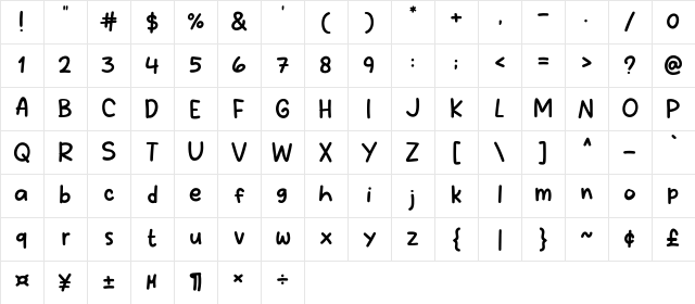 Yaelah Regular Character Map