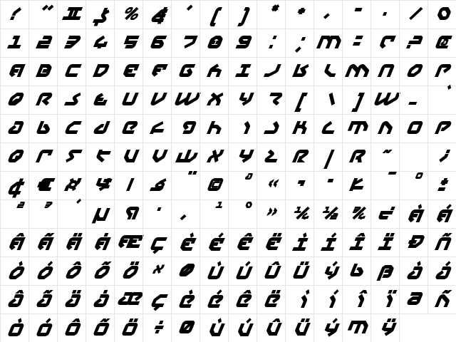 Yahren Bold Italic Bold Italic Character Map