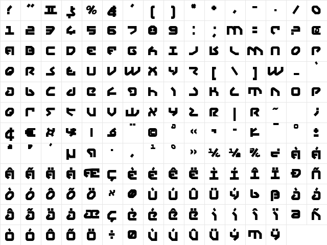 Yahren Bold Bold Character Map