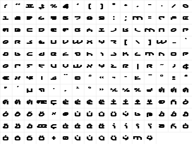 Yahren Expanded Bold Expanded Bold Character Map