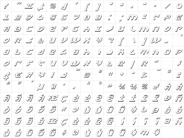 Yahren Shadow Italic Shadow Italic Character Map