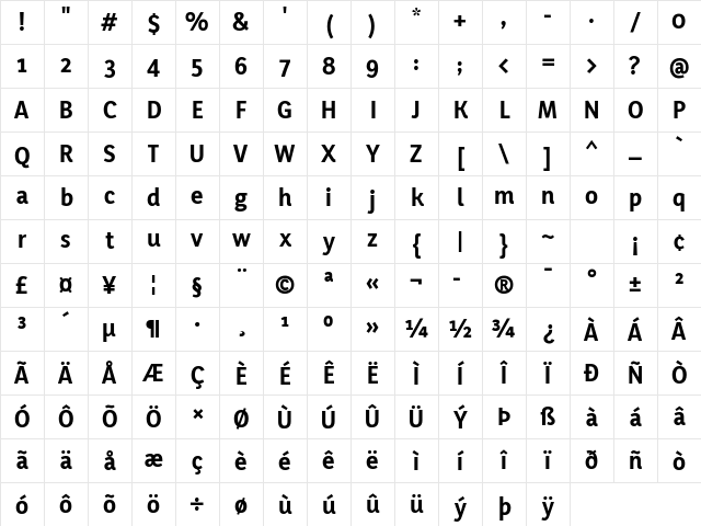 Yaldevi Colombo Bold Character Map Yaldevi Colombo Bold Character Map