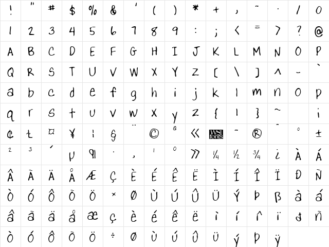 YanksHand Regular Character Map