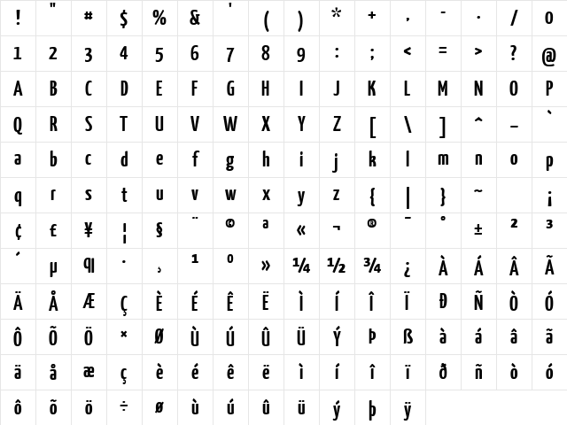 Yanone Kaffeesatz Bold Character Map