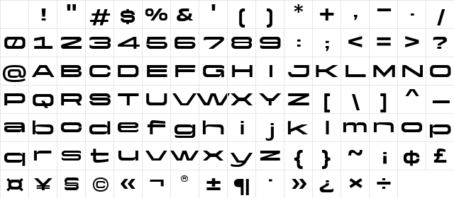 Yapari Wide Bold Character Map