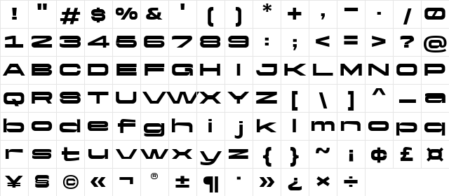 Yapari ExtBd Wide Regular Character Map