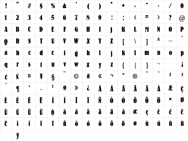 BernhardCondensed Regular Character Map