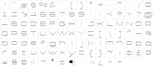 Yapari Thin Regular Character Map Yapari Thin Regular Character Map