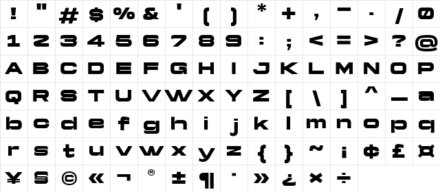 Yapari Ultra Regular Character Map