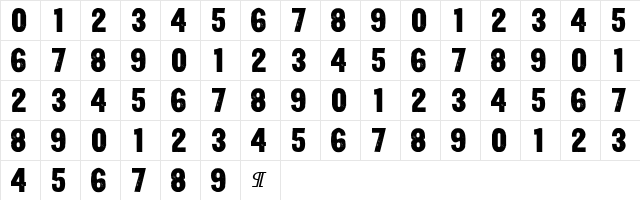 Yardbird Numerals Regular Character Map Yardbird Numerals Regular Character Map