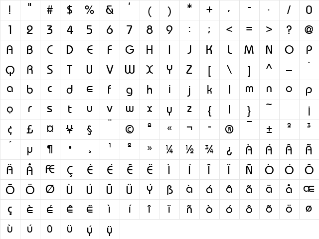 Yarnell Normal Character Map