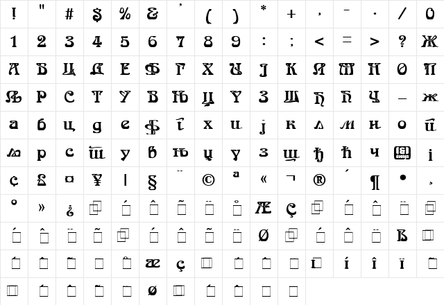 YU C Arnold Boecklin Regular Character Map