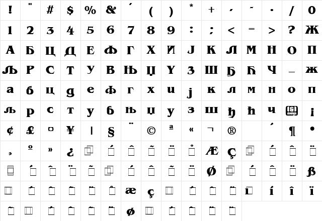 YU C Benguiat Bold Character Map