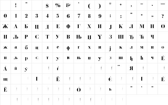 YU C Bodoni Book Regular Character Map YU C Bodoni Book Regular Character Map