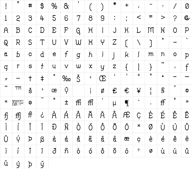 Yellow Swamp Regular Character Map