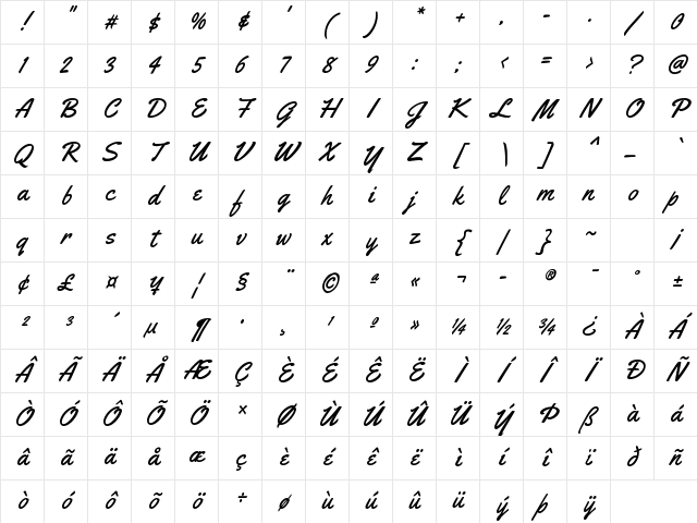 Yellowtail Regular Character Map Yellowtail Regular Character Map