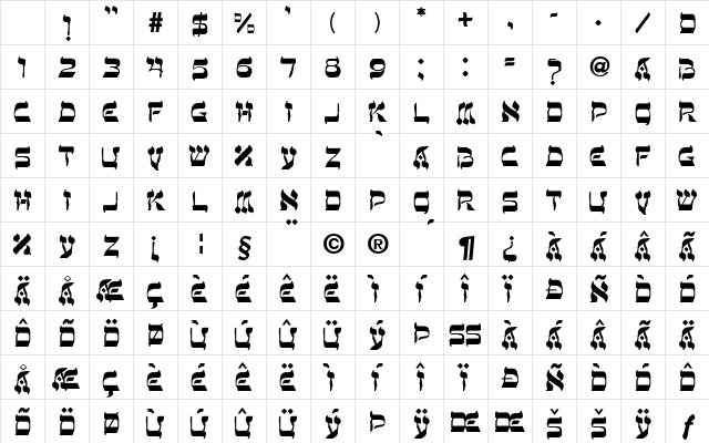 Yentus Regular Character Map Yentus Regular Character Map