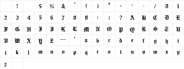 YeOldEnglish Regular Character Map YeOldEnglish Regular Character Map