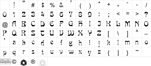 Yes:SongOfSeven Regular Character Map Yes:SongOfSeven Regular Character Map