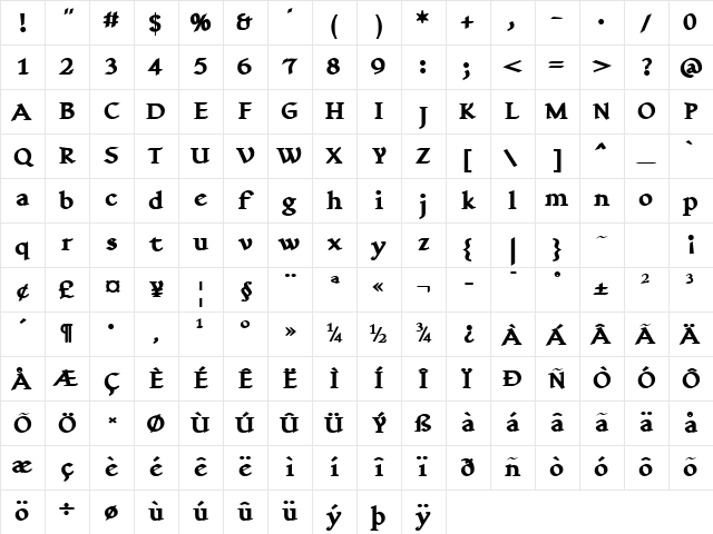 YngreenaExtraBold Regular Character Map