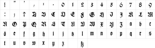 Killigrew Regular Character Map