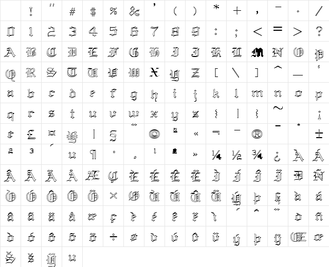 Yold Anglican Regular Character Map Yold Anglican Regular Character Map